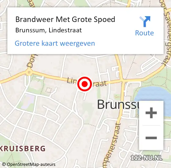 Locatie op kaart van de 112 melding: Brandweer Met Grote Spoed Naar Brunssum, Lindestraat op 5 september 2021 16:55