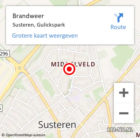 Locatie op kaart van de 112 melding: Brandweer Susteren, Gulickspark op 5 september 2021 17:06