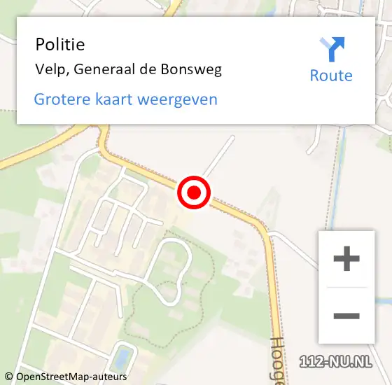 Locatie op kaart van de 112 melding: Politie Velp, Generaal de Bonsweg op 5 september 2021 17:09