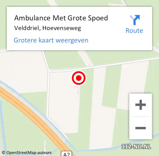 Locatie op kaart van de 112 melding: Ambulance Met Grote Spoed Naar Velddriel, Hoevenseweg op 5 september 2021 17:26