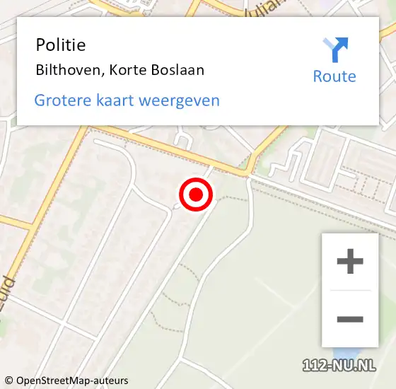 Locatie op kaart van de 112 melding: Politie Bilthoven, Korte Boslaan op 5 september 2021 17:52