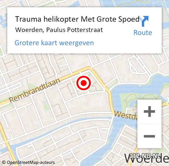 Locatie op kaart van de 112 melding: Trauma helikopter Met Grote Spoed Naar Woerden, Paulus Potterstraat op 5 september 2021 18:27