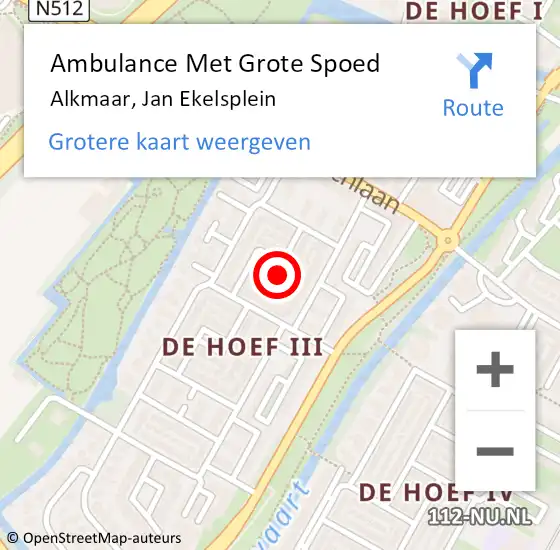 Locatie op kaart van de 112 melding: Ambulance Met Grote Spoed Naar Alkmaar, Jan Ekelsplein op 5 september 2021 18:45