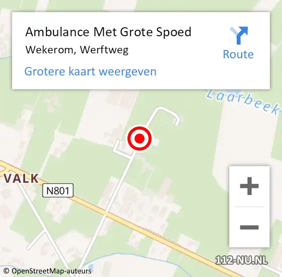 Locatie op kaart van de 112 melding: Ambulance Met Grote Spoed Naar Wekerom, Werftweg op 5 september 2021 18:55
