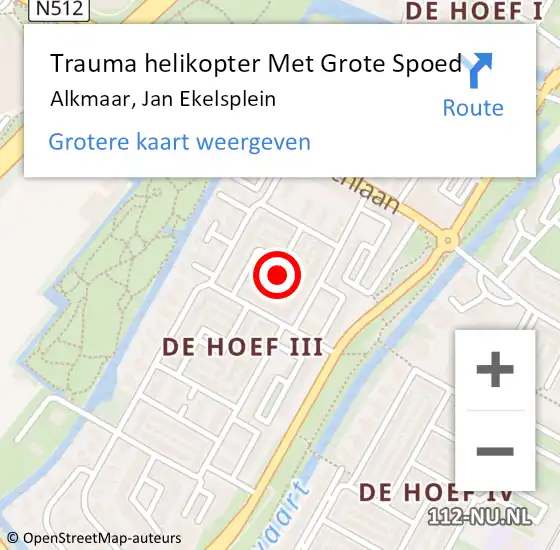 Locatie op kaart van de 112 melding: Trauma helikopter Met Grote Spoed Naar Alkmaar, Jan Ekelsplein op 5 september 2021 18:56