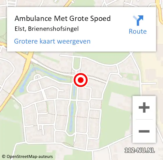 Locatie op kaart van de 112 melding: Ambulance Met Grote Spoed Naar Elst, Brienenshofsingel op 5 september 2021 19:05