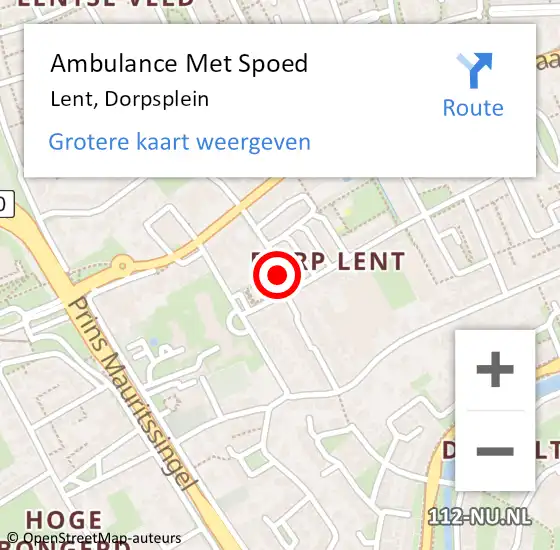 Locatie op kaart van de 112 melding: Ambulance Met Spoed Naar Lent, Dorpsplein op 8 september 2013 15:46