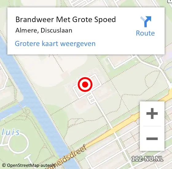 Locatie op kaart van de 112 melding: Brandweer Met Grote Spoed Naar Almere, Discuslaan op 5 september 2021 20:06