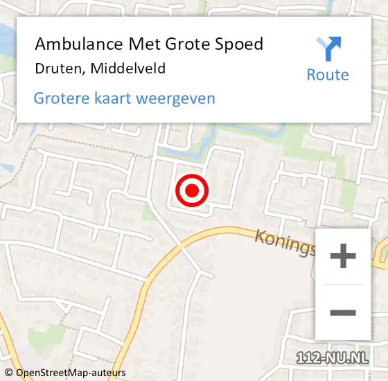 Locatie op kaart van de 112 melding: Ambulance Met Grote Spoed Naar Druten, Middelveld op 5 september 2021 20:18