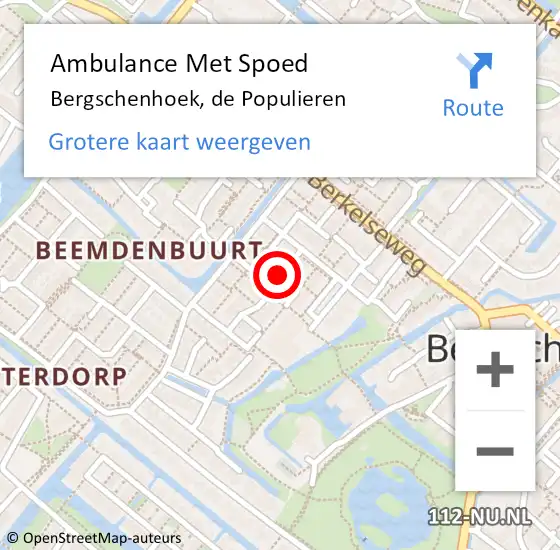 Locatie op kaart van de 112 melding: Ambulance Met Spoed Naar Bergschenhoek, de Populieren op 5 september 2021 20:24