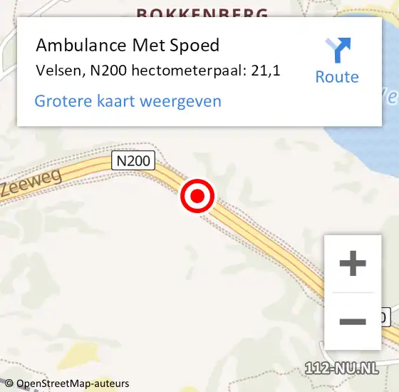 Locatie op kaart van de 112 melding: Ambulance Met Spoed Naar Velsen, N200 hectometerpaal: 21,1 op 5 september 2021 20:27