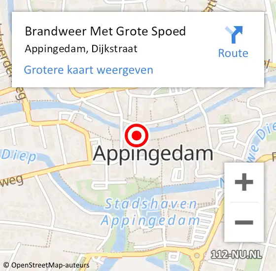 Locatie op kaart van de 112 melding: Brandweer Met Grote Spoed Naar Appingedam, Dijkstraat op 5 september 2021 20:35