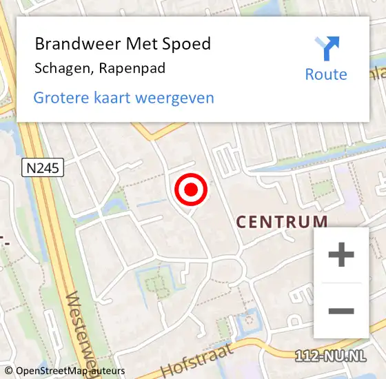 Locatie op kaart van de 112 melding: Brandweer Met Spoed Naar Schagen, Rapenpad op 5 september 2021 20:57