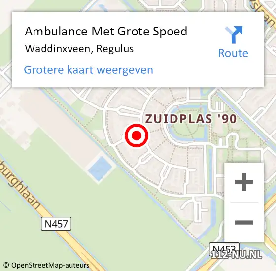 Locatie op kaart van de 112 melding: Ambulance Met Grote Spoed Naar Waddinxveen, Regulus op 5 september 2021 21:07