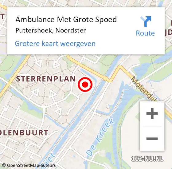 Locatie op kaart van de 112 melding: Ambulance Met Grote Spoed Naar Puttershoek, Noordster op 5 september 2021 21:33