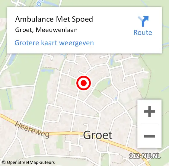 Locatie op kaart van de 112 melding: Ambulance Met Spoed Naar Groet, Meeuwenlaan op 5 september 2021 21:34