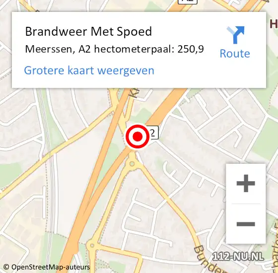 Locatie op kaart van de 112 melding: Brandweer Met Spoed Naar Meerssen, A2 hectometerpaal: 250,9 op 5 september 2021 22:33