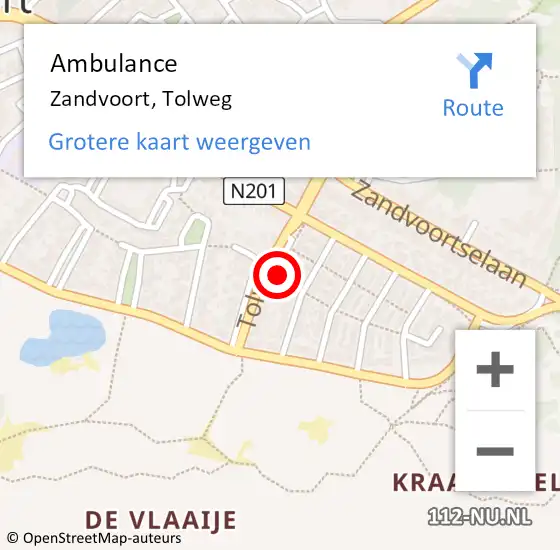 Locatie op kaart van de 112 melding: Ambulance Zandvoort, Tolweg op 5 september 2021 22:36