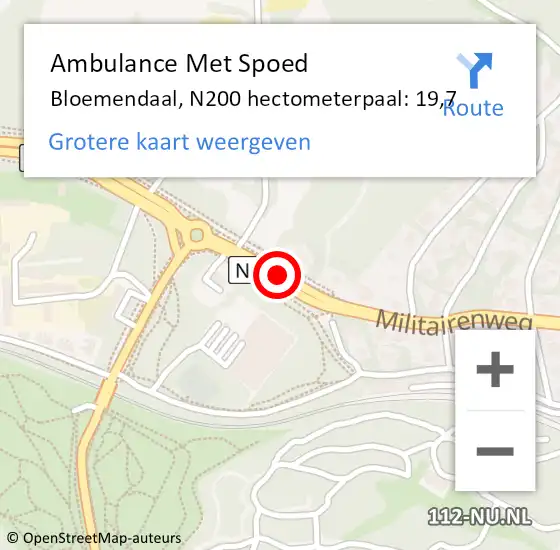 Locatie op kaart van de 112 melding: Ambulance Met Spoed Naar Bloemendaal, N200 hectometerpaal: 19,7 op 5 september 2021 22:55