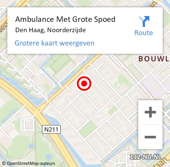 Locatie op kaart van de 112 melding: Ambulance Met Grote Spoed Naar Den Haag, Noorderzijde op 5 september 2021 23:18