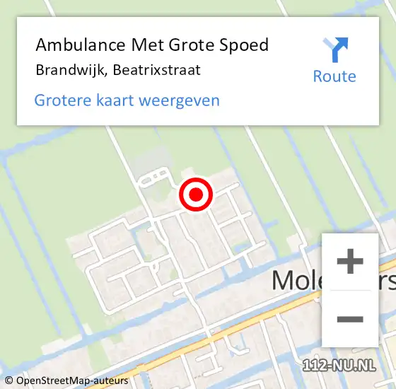 Locatie op kaart van de 112 melding: Ambulance Met Grote Spoed Naar Brandwijk, Beatrixstraat op 5 september 2021 23:30