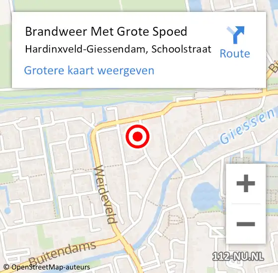 Locatie op kaart van de 112 melding: Brandweer Met Grote Spoed Naar Hardinxveld-Giessendam, Schoolstraat op 5 september 2021 23:59