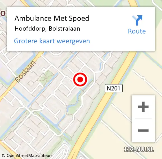 Locatie op kaart van de 112 melding: Ambulance Met Spoed Naar Hoofddorp, Bolstralaan op 6 september 2021 00:15