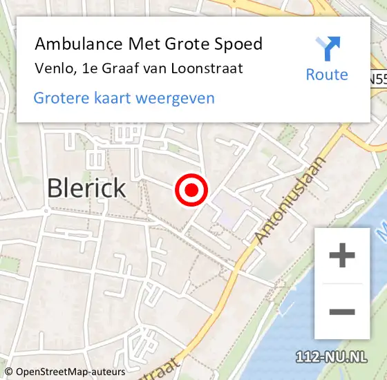 Locatie op kaart van de 112 melding: Ambulance Met Grote Spoed Naar Venlo, 1e Graaf van Loonstraat op 6 september 2021 00:31