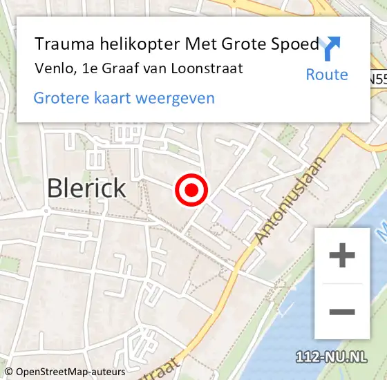 Locatie op kaart van de 112 melding: Trauma helikopter Met Grote Spoed Naar Venlo, 1e Graaf van Loonstraat op 6 september 2021 00:32