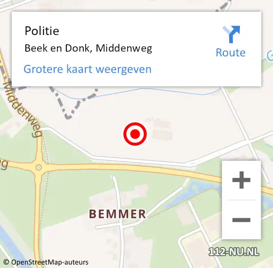 Locatie op kaart van de 112 melding: Politie Beek en Donk, Middenweg op 6 september 2021 00:56