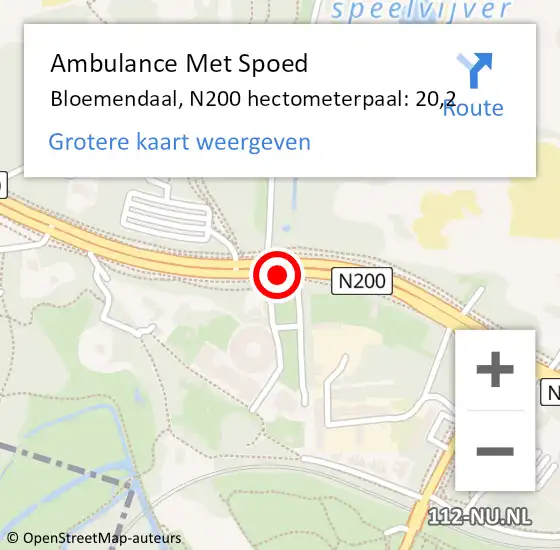 Locatie op kaart van de 112 melding: Ambulance Met Spoed Naar Bloemendaal, N200 hectometerpaal: 20,2 op 6 september 2021 01:19