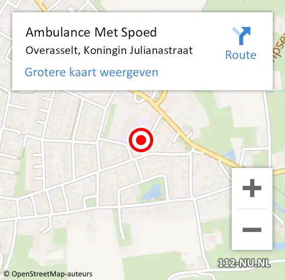 Locatie op kaart van de 112 melding: Ambulance Met Spoed Naar Overasselt, Koningin Julianastraat op 6 september 2021 02:02