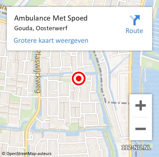 Locatie op kaart van de 112 melding: Ambulance Met Spoed Naar Gouda, Oosterwerf op 6 september 2021 02:04