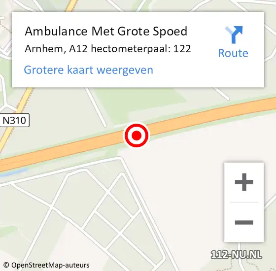 Locatie op kaart van de 112 melding: Ambulance Met Grote Spoed Naar Arnhem, A12 hectometerpaal: 122 op 6 september 2021 02:51