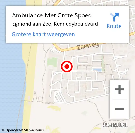 Locatie op kaart van de 112 melding: Ambulance Met Grote Spoed Naar Egmond aan Zee, Kennedyboulevard op 6 september 2021 03:00