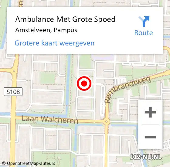 Locatie op kaart van de 112 melding: Ambulance Met Grote Spoed Naar Amstelveen, Pampus op 6 september 2021 03:31