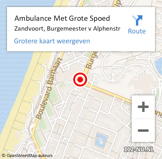 Locatie op kaart van de 112 melding: Ambulance Met Grote Spoed Naar Zandvoort, Burgemeester v Alphenstr op 6 september 2021 04:20