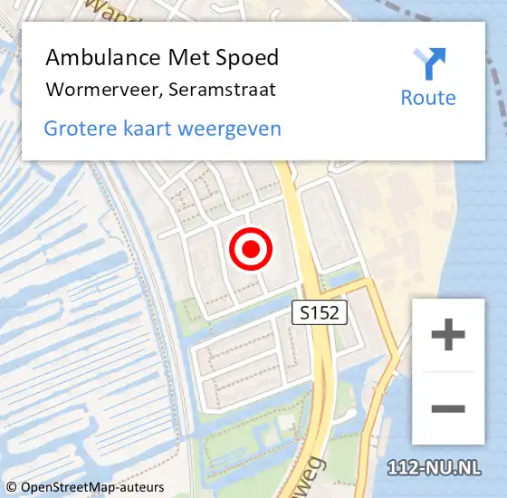 Locatie op kaart van de 112 melding: Ambulance Met Spoed Naar Wormerveer, Seramstraat op 6 september 2021 04:56