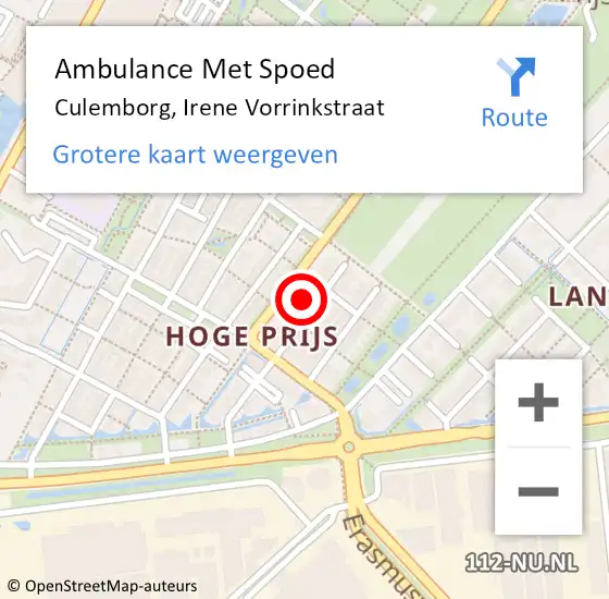 Locatie op kaart van de 112 melding: Ambulance Met Spoed Naar Culemborg, Irene Vorrinkstraat op 6 september 2021 07:09