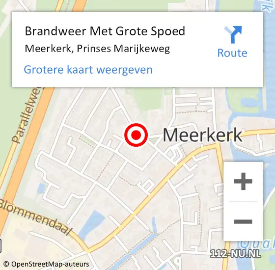 Locatie op kaart van de 112 melding: Brandweer Met Grote Spoed Naar Meerkerk, Prinses Marijkeweg op 6 september 2021 07:11