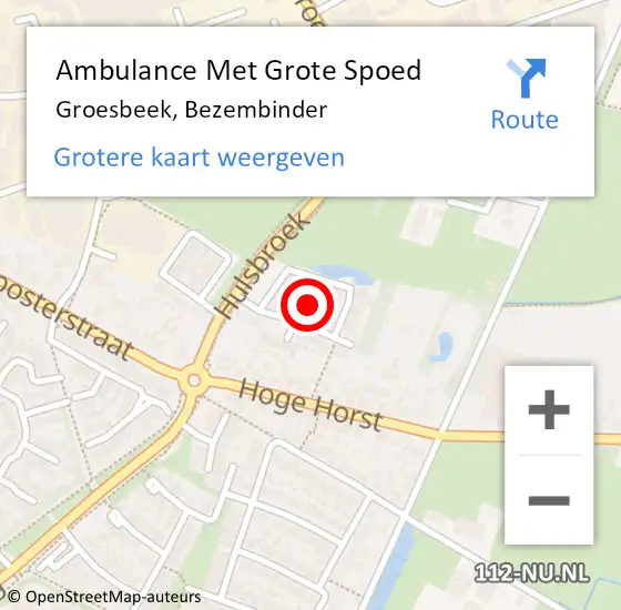 Locatie op kaart van de 112 melding: Ambulance Met Grote Spoed Naar Groesbeek, Bezembinder op 6 september 2021 07:24