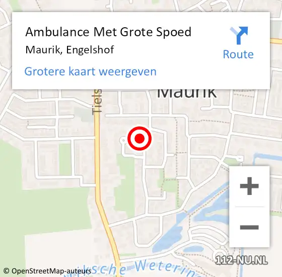 Locatie op kaart van de 112 melding: Ambulance Met Grote Spoed Naar Maurik, Engelshof op 6 september 2021 07:41