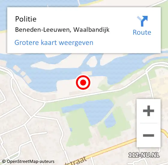 Locatie op kaart van de 112 melding: Politie Beneden-Leeuwen, Waalbandijk op 6 september 2021 08:04