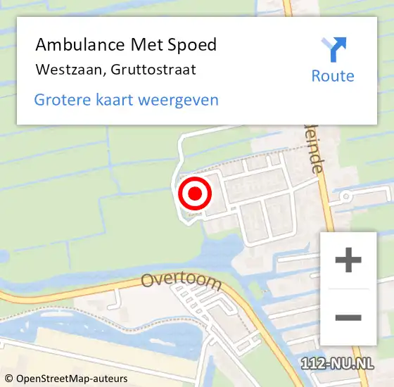 Locatie op kaart van de 112 melding: Ambulance Met Spoed Naar Westzaan, Gruttostraat op 6 september 2021 08:05