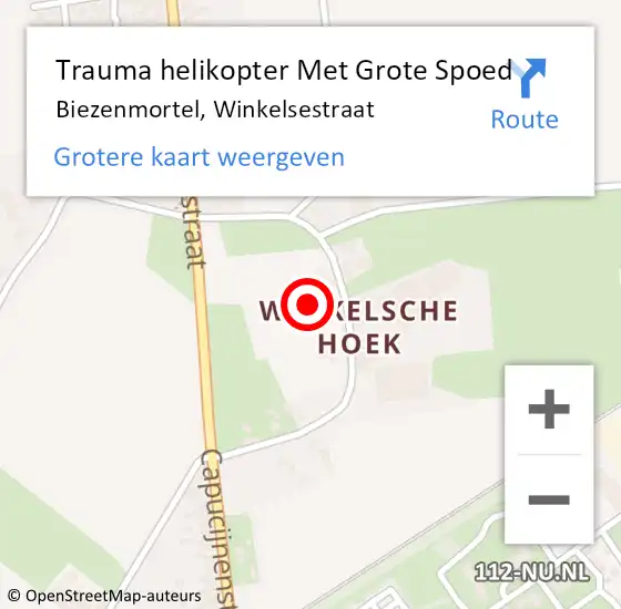 Locatie op kaart van de 112 melding: Trauma helikopter Met Grote Spoed Naar Biezenmortel, Winkelsestraat op 6 september 2021 08:08