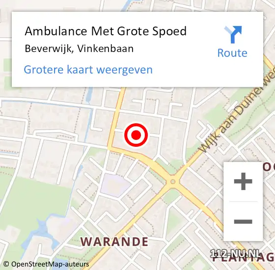 Locatie op kaart van de 112 melding: Ambulance Met Grote Spoed Naar Beverwijk, Vinkenbaan op 6 september 2021 08:09