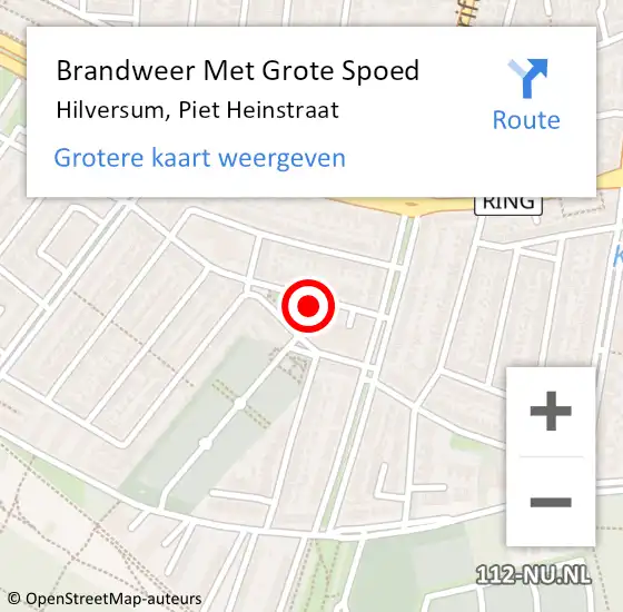 Locatie op kaart van de 112 melding: Brandweer Met Grote Spoed Naar Hilversum, Piet Heinstraat op 6 september 2021 08:11