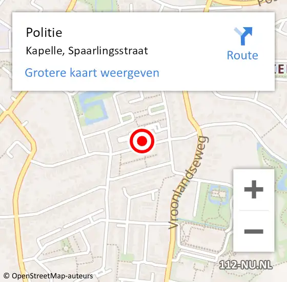 Locatie op kaart van de 112 melding: Politie Kapelle, Spaarlingsstraat op 6 september 2021 08:14