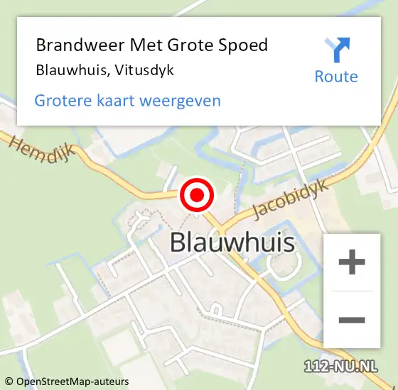 Locatie op kaart van de 112 melding: Brandweer Met Grote Spoed Naar Blauwhuis, Vitusdyk op 6 september 2021 08:21