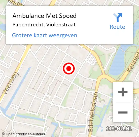 Locatie op kaart van de 112 melding: Ambulance Met Spoed Naar Papendrecht, Violenstraat op 6 september 2021 08:27